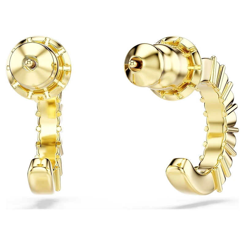 Mini Hoop earrings, Round cut, White, 18K gold finish