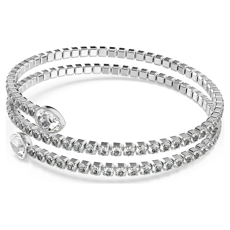 Twisty cuff, Mixed cuts, White, Rhodium plated by SWAROVSKI
