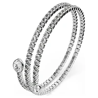 Twisty cuff, Mixed cuts, White, Rhodium plated by SWAROVSKI