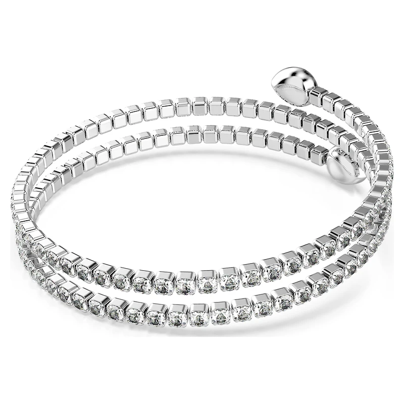 Twisty cuff, Mixed cuts, White, Rhodium plated by SWAROVSKI