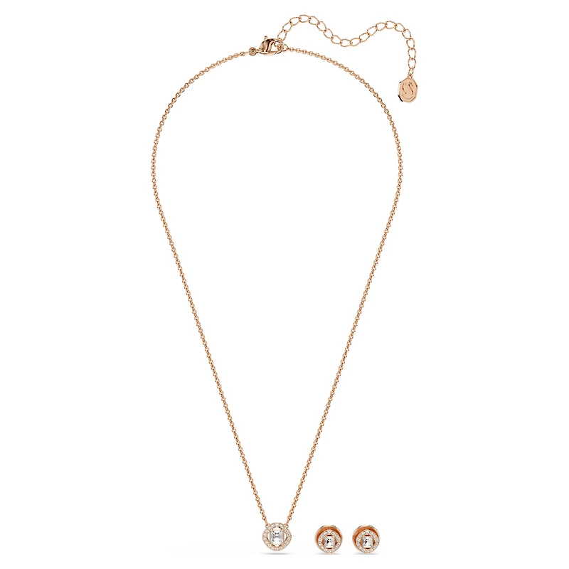 Una Angelic set, Round cut, White, 18K rose gold finish