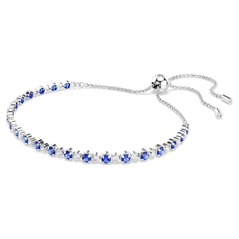 Matrix Tennis bracelet, Mixed round cuts, Blue, Rhodium plated by SWAROVSKI
