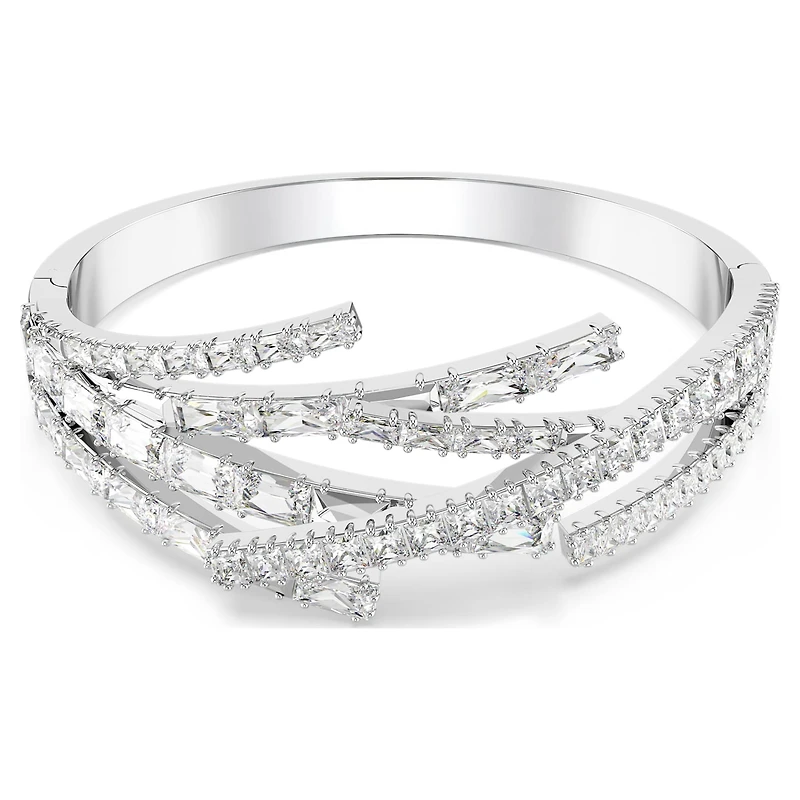 Matrix bangle, Mixed cuts, White, Rhodium plated by SWAROVSKI