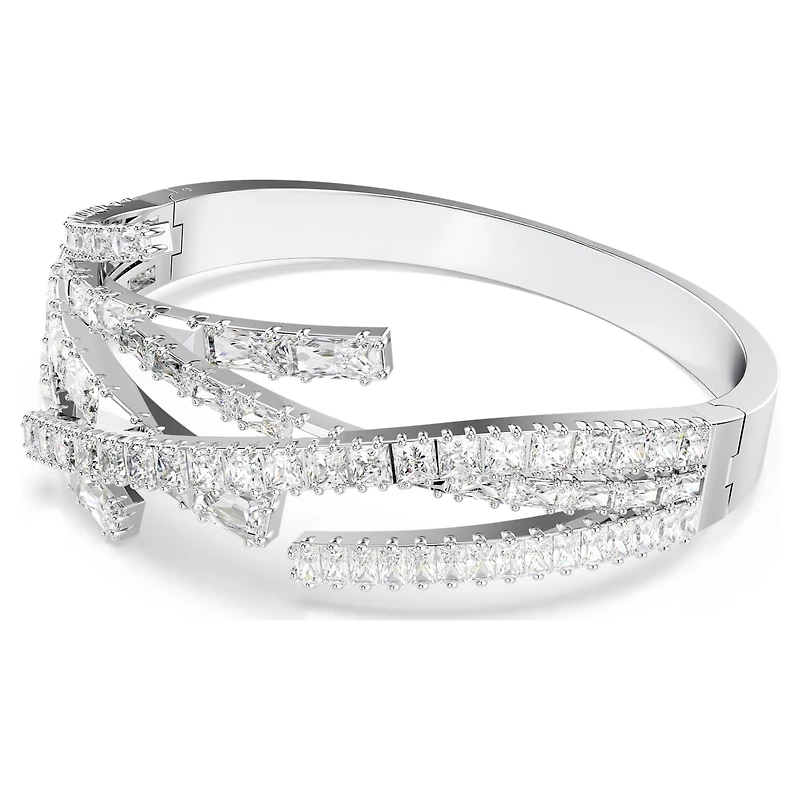 Matrix bangle, Mixed cuts, White, Rhodium plated by SWAROVSKI
