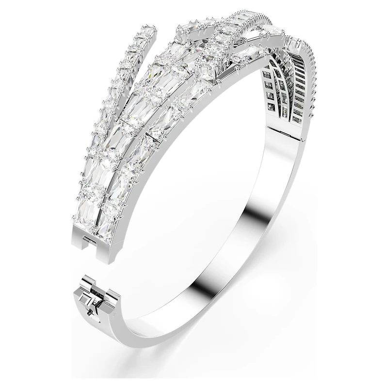 Matrix bangle, Mixed cuts, White, Rhodium plated by SWAROVSKI