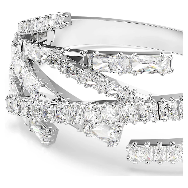 Matrix bangle, Mixed cuts, White, Rhodium plated by SWAROVSKI