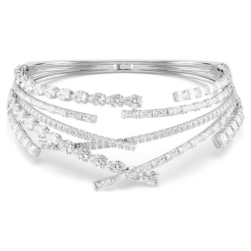 Matrix choker, Mixed cuts, White, Rhodium plated by SWAROVSKI