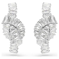 Matrix earrings, Baguette cut, Knot, White, Rhodium plated by SWAROVSKI