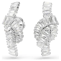Matrix earrings, Baguette cut, Knot, White, Rhodium plated by SWAROVSKI