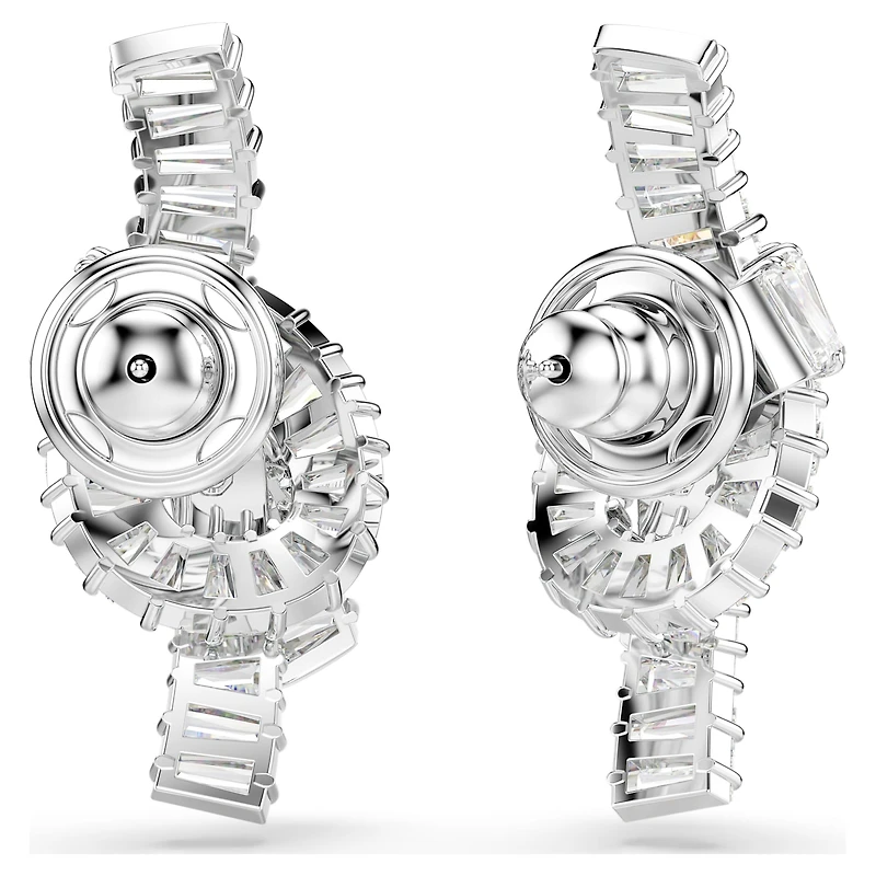 Matrix earrings, Baguette cut, Knot, White, Rhodium plated by SWAROVSKI