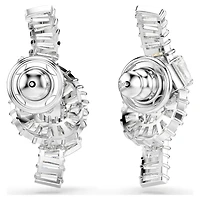 Matrix earrings, Baguette cut, Knot, White, Rhodium plated by SWAROVSKI