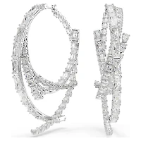 Matrix hoop earrings, Mixed cuts, White, Rhodium plated by SWAROVSKI