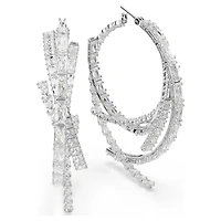 Matrix hoop earrings, Mixed cuts, White, Rhodium plated by SWAROVSKI