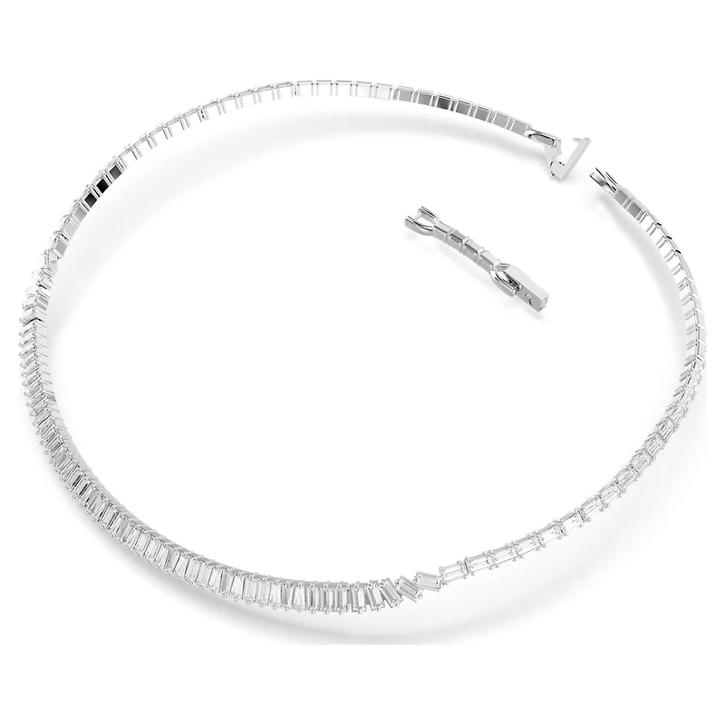 Matrix necklace, Baguette cut, White, Rhodium plated by SWAROVSKI