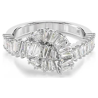 Matrix ring, Baguette cut, Knot, White, Rhodium plated by SWAROVSKI