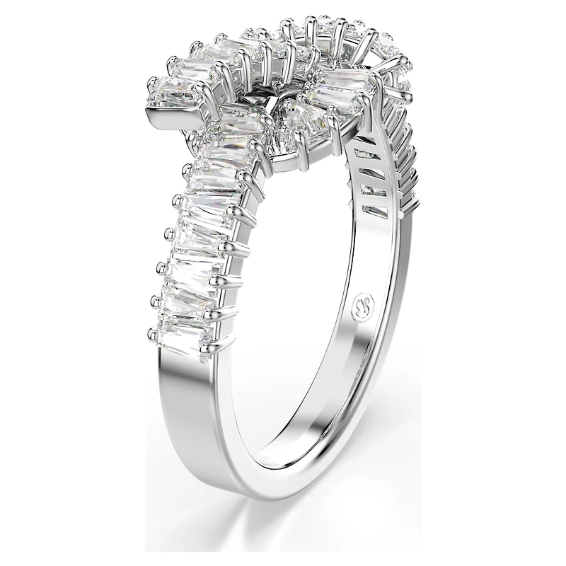 Matrix ring, Baguette cut, Knot, White, Rhodium plated by SWAROVSKI