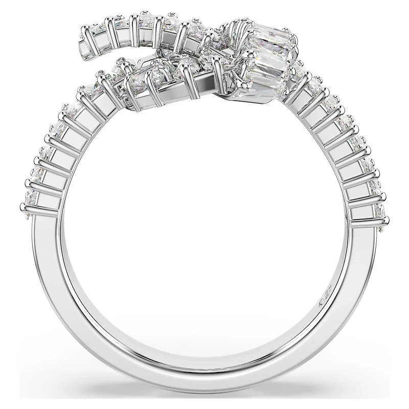 Matrix ring, Baguette cut, Knot, White, Rhodium plated by SWAROVSKI