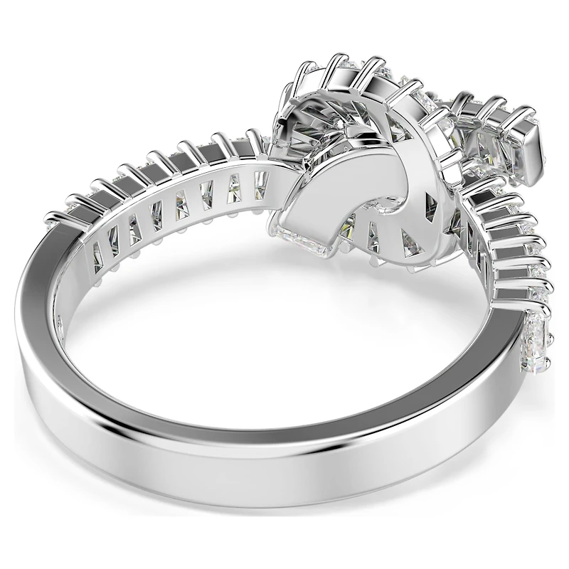 Matrix ring, Baguette cut, Knot, White, Rhodium plated by SWAROVSKI