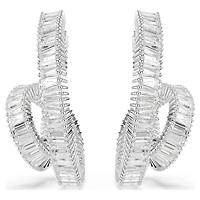 Matrix hoop earrings, Baguette cut, Ribbon, White, Rhodium plated by SWAROVSKI