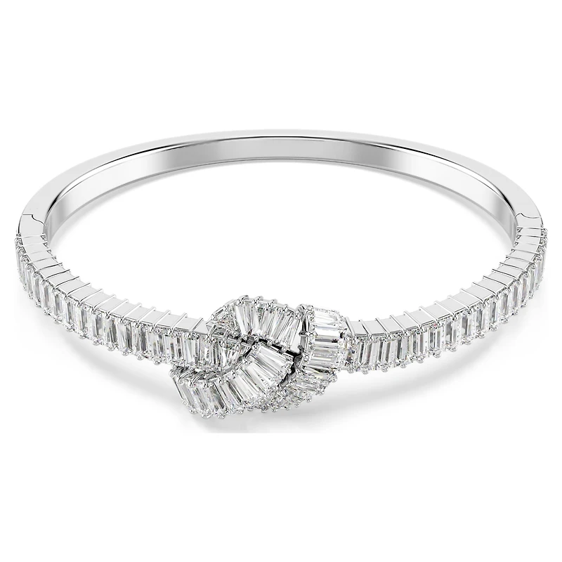Matrix bangle, Baguette cut, Knot, White, Rhodium plated by SWAROVSKI