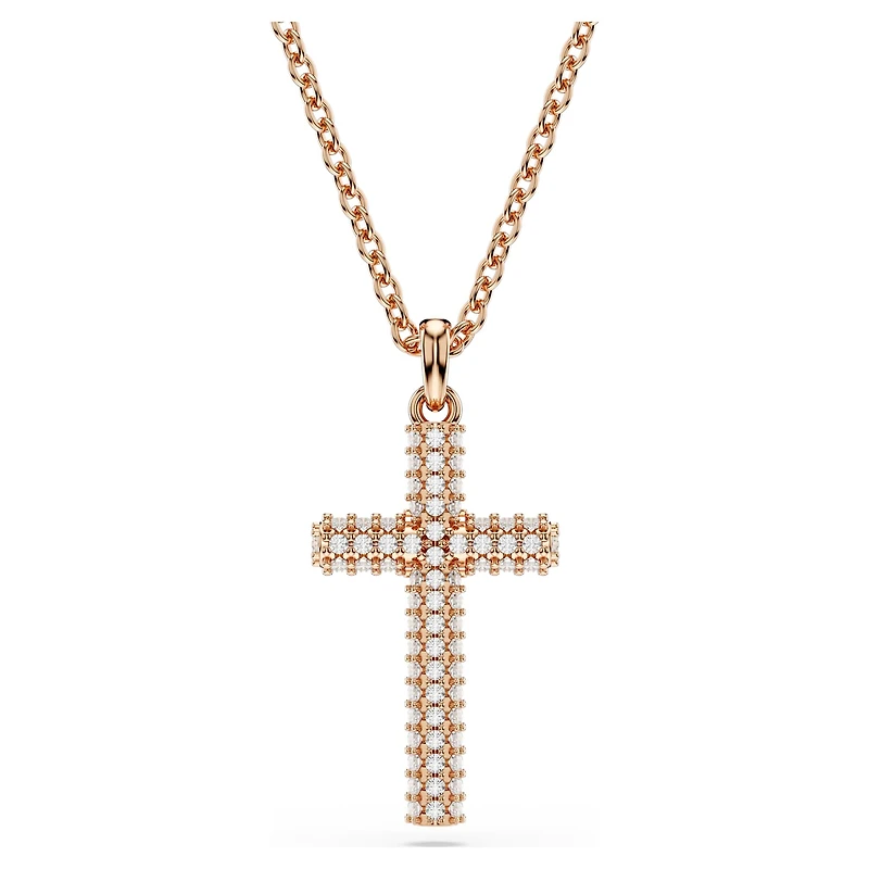 Insigne pendant, Cross, White, Rose gold-tone plated by SWAROVSKI