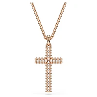 Insigne pendant, Cross, White, Rose gold-tone plated by SWAROVSKI