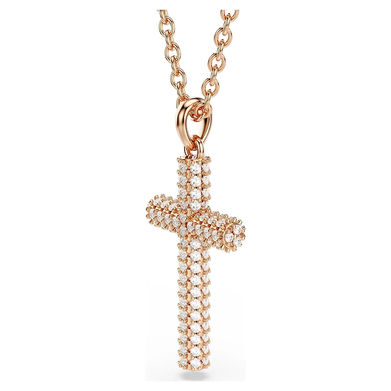 Insigne pendant, Cross, White, Rose gold-tone plated by SWAROVSKI