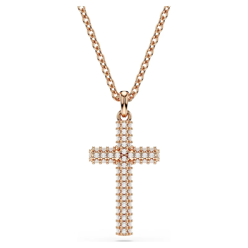 Insigne pendant, Cross, White, Rose gold-tone plated by SWAROVSKI