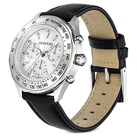 Dextera tachymetre watch, Swiss Made, Leather strap, Silver Tone, Stainless steel by SWAROVSKI