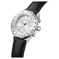 Dextera tachymetre watch, Swiss Made, Leather strap, Silver Tone, Stainless steel by SWAROVSKI