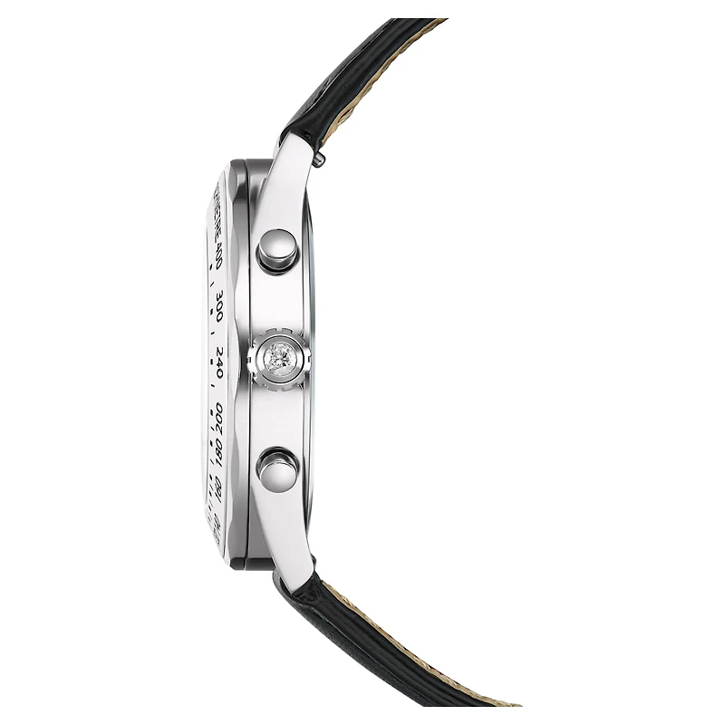 Dextera tachymetre watch, Swiss Made, Leather strap, Silver Tone, Stainless steel by SWAROVSKI