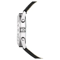 Dextera tachymetre watch, Swiss Made, Leather strap, Silver Tone, Stainless steel by SWAROVSKI