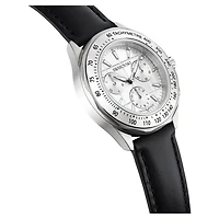 Dextera tachymetre watch, Swiss Made, Leather strap, Silver Tone, Stainless steel by SWAROVSKI