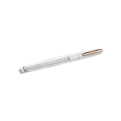 Crystalline rollerball pen, White, Rose gold-tone plated