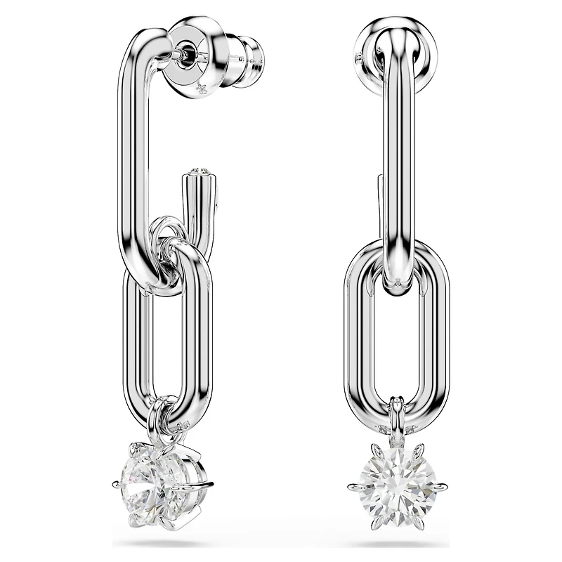 Constella drop earrings, Round cut, White, Rhodium plated by SWAROVSKI
