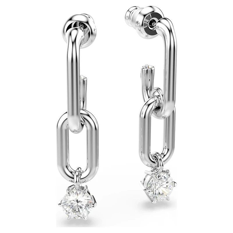 Constella drop earrings, Round cut, White, Rhodium plated by SWAROVSKI