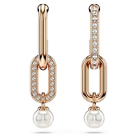 Constella drop earrings, Crystal pearl, Round cut, White, 18K rose gold finish