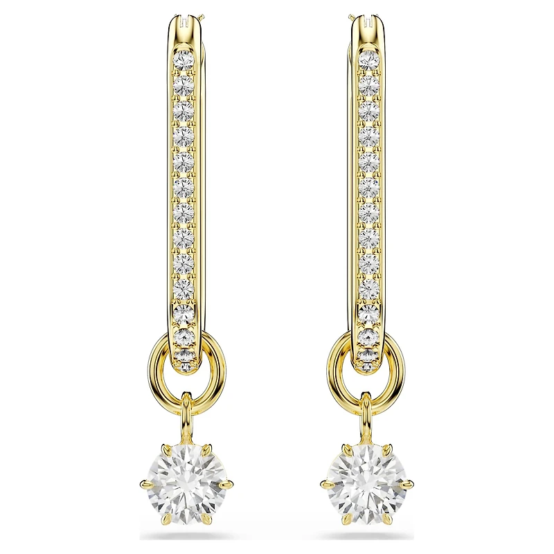 Constella drop earrings, Round cut, White, Gold-tone plated by SWAROVSKI