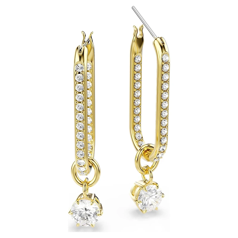 Constella drop earrings, Round cut, White, 18K gold finish