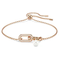 Constella bracelet, Crystal pearl, Round cut, White, 18K rose gold finish