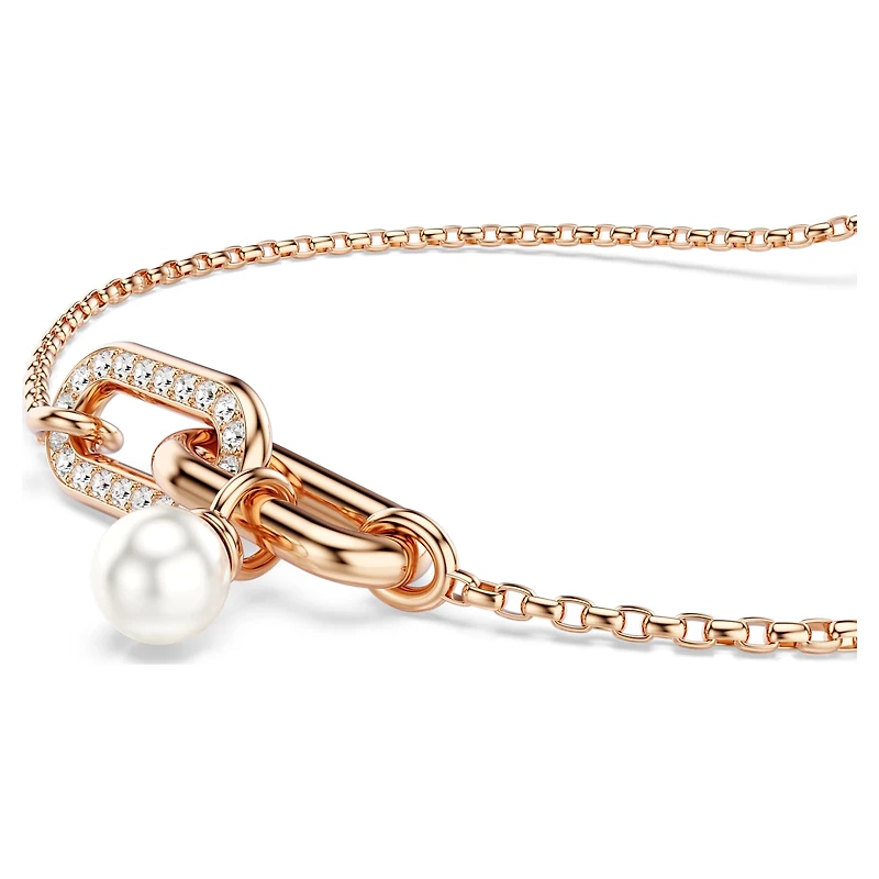 Constella bracelet, Crystal pearl, Round cut, White, 18K rose gold finish