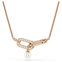 Constella pendant, Crystal pearl, Round cut, White, 18K rose gold finish