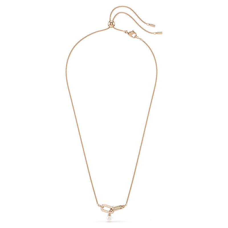 Constella pendant, Crystal pearl, Round cut, White, 18K rose gold finish