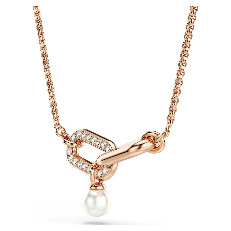 Constella pendant, Crystal pearl, Round cut, White, 18K rose gold finish