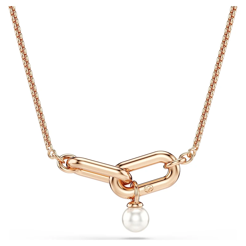 Constella pendant, Crystal pearl, Round cut, White, 18K rose gold finish