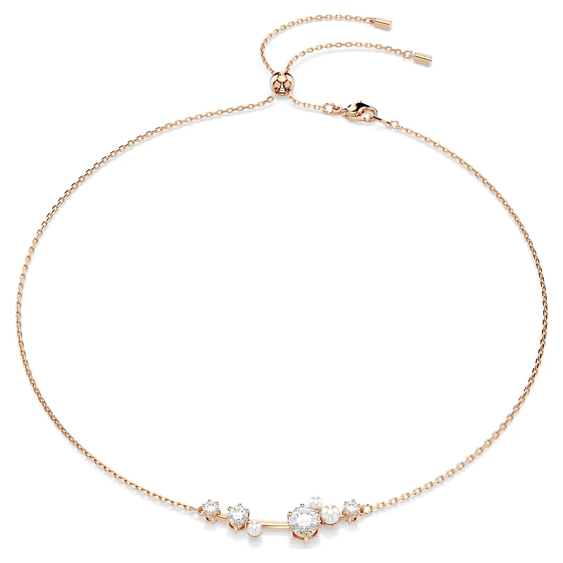 Constella necklace, Crystal pearl, Round cuts, White, 18K rose gold finish