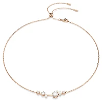 Constella necklace, Crystal pearl, Round cuts, White, 18K rose gold finish