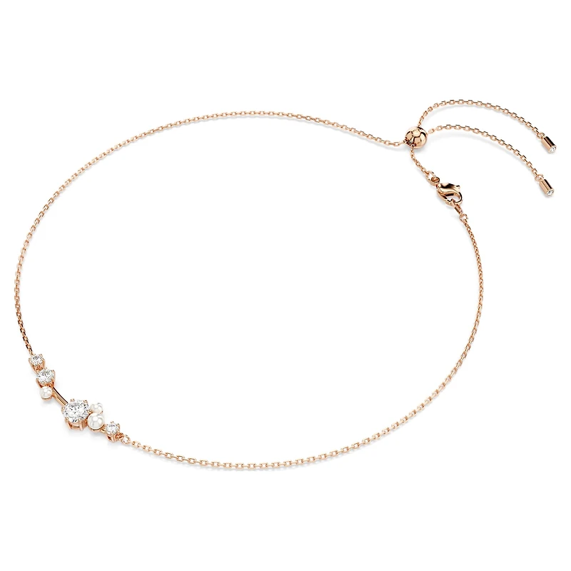 Constella necklace, Crystal pearl, Round cuts, White, 18K rose gold finish