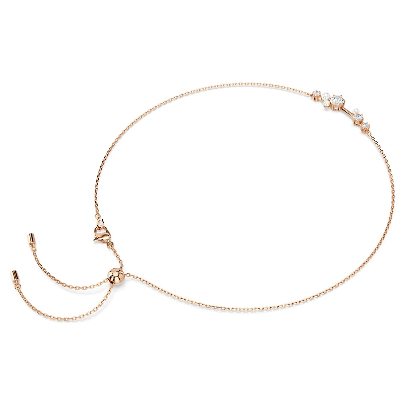 Constella necklace, Crystal pearl, Round cuts, White, 18K rose gold finish