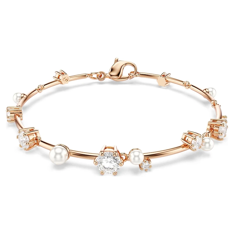 Constella bracelet, Crystal pearl, Round cuts, White, 18K rose gold finish
